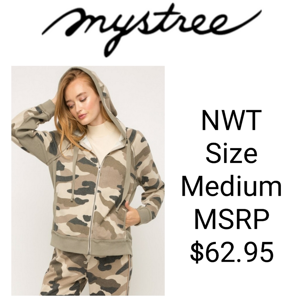 NWT Mystree Camouflage Terry Full Zip Hoodie / Jacket Size Medium